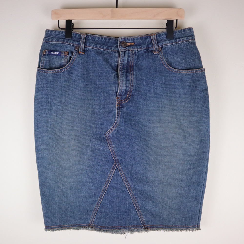 Squeeze Stephen Hardy Denim Back Slit Midi Skirt Size 11/12 Waist 15" Length 22"